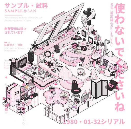 Cute Pink Black Kitty – 3D Miniature Sticker Scenes