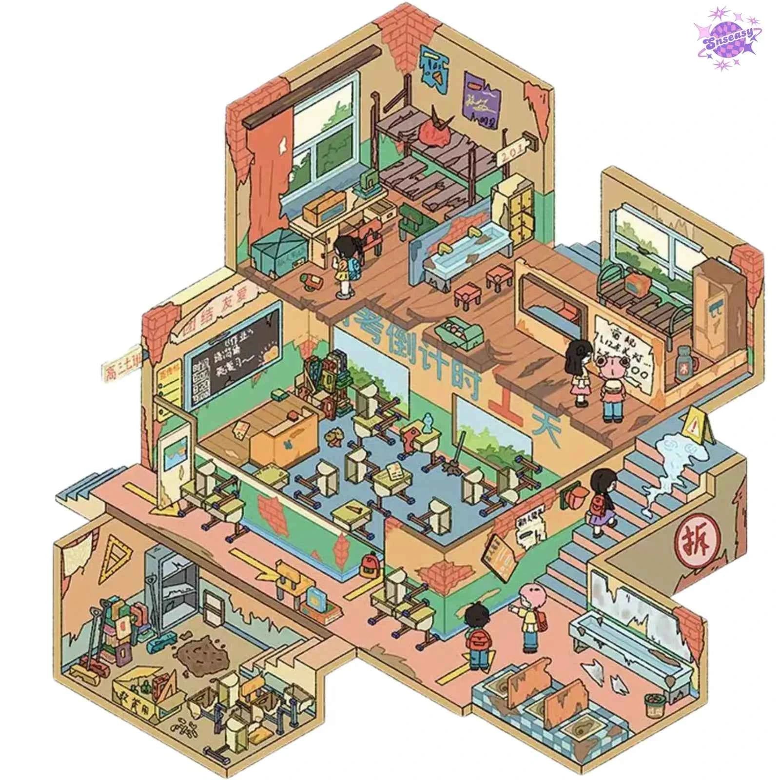 Bar and Art Museum – 3D Miniature Sticker Scenes - 6 Theme Sets: Bar | Art Museum | Courtyard | Boxing Gym | Sushi Restaurant | Abandoned School