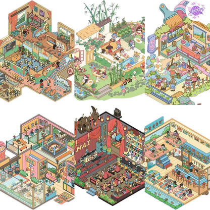 Bar and Art Museum – 3D Miniature Sticker Scenes - 6 Theme Sets: Bar | Art Museum | Courtyard | Boxing Gym | Sushi Restaurant | Abandoned School