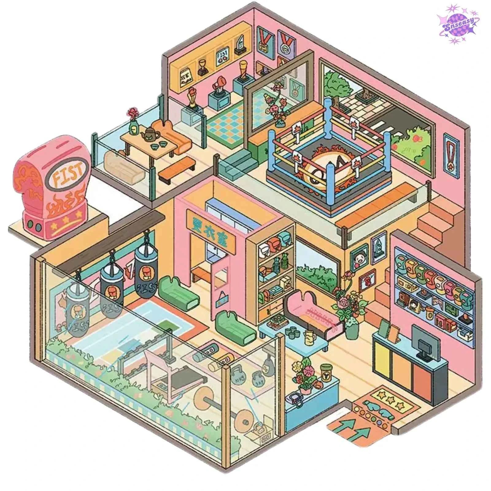 Bar and Art Museum – 3D Miniature Sticker Scenes - 6 Theme Sets: Bar | Art Museum | Courtyard | Boxing Gym | Sushi Restaurant | Abandoned School