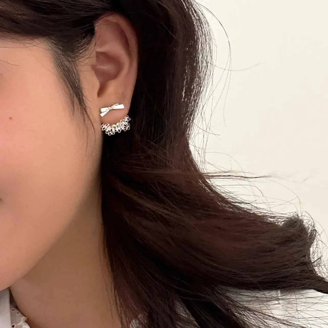"Lace Dress Bow" 925 Sterling Silver Earrings - Sweet, Delicate, and Full of Romance
