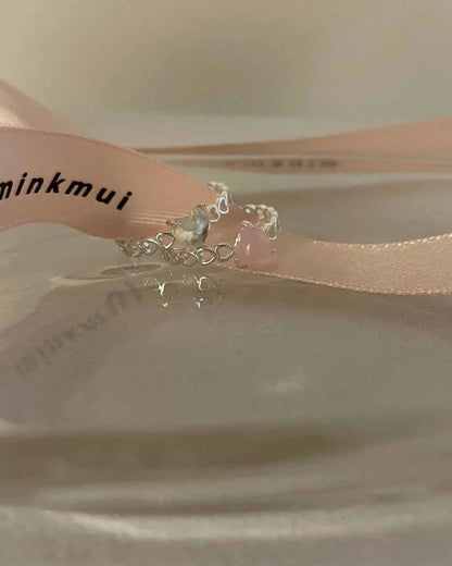 "Princess Bow Collection" 925 Sterling Silver Pink Zircon Ring Set - Sweet, Elegant, and Royal