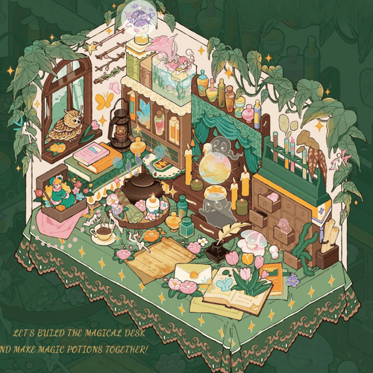 Corner Desk 2.0 – 3D Sticker Scenes - 4 Theme Sets: Magic Potion Room | Chinese Vintage Desk | Cute Girl's PC Desk | Office Workstation
