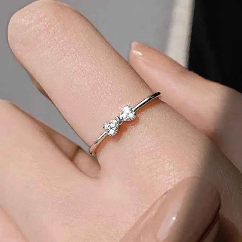"Chic Bow" 925 Sterling Silver Diamond Accent Ring - Minimalist and Unique