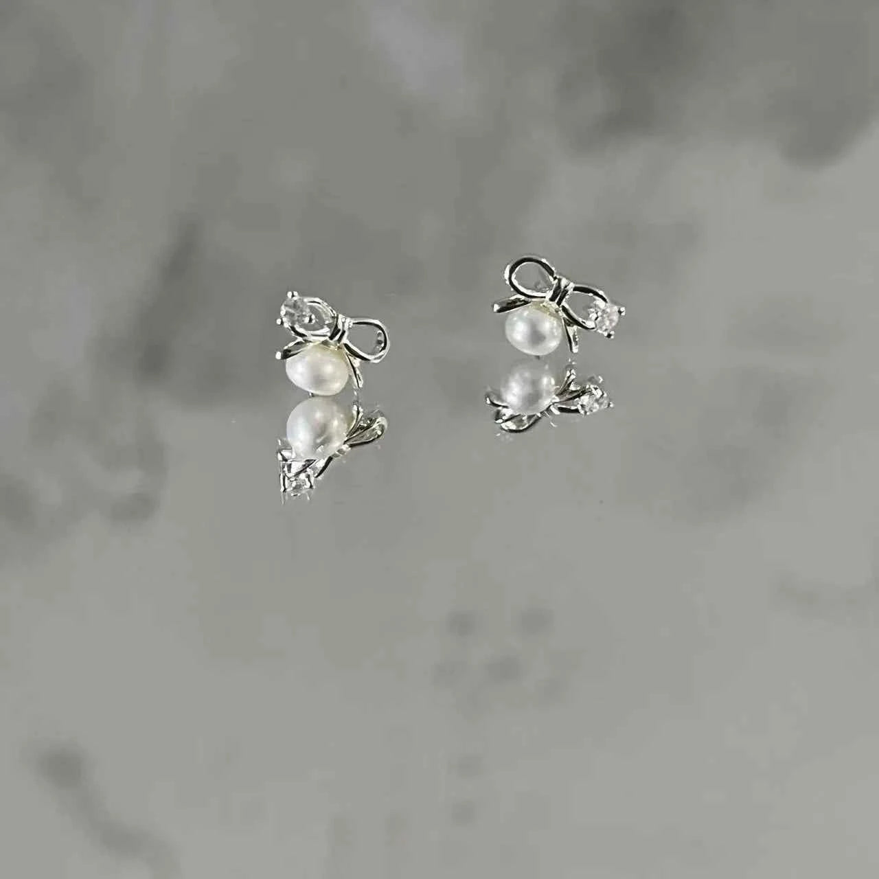 "Mini Bow Pearl" 925 Sterling Silver Stud Earrings - Sweet, Elegant, and Delicate