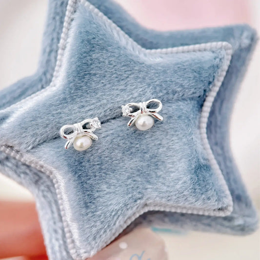 Mini Bow Pearl 925 Sterling Silver Stud Earrings &#8211; Sweet Elegant and Delicate 3