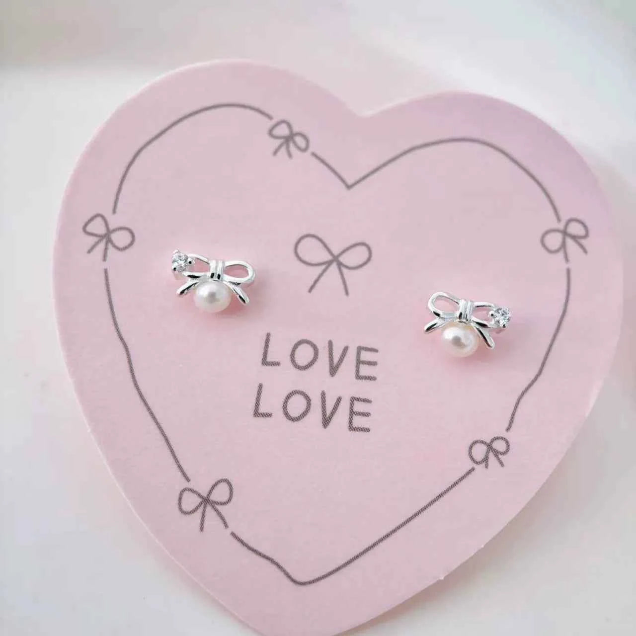 "Mini Bow Pearl" 925 Sterling Silver Stud Earrings - Sweet, Elegant, and Delicate