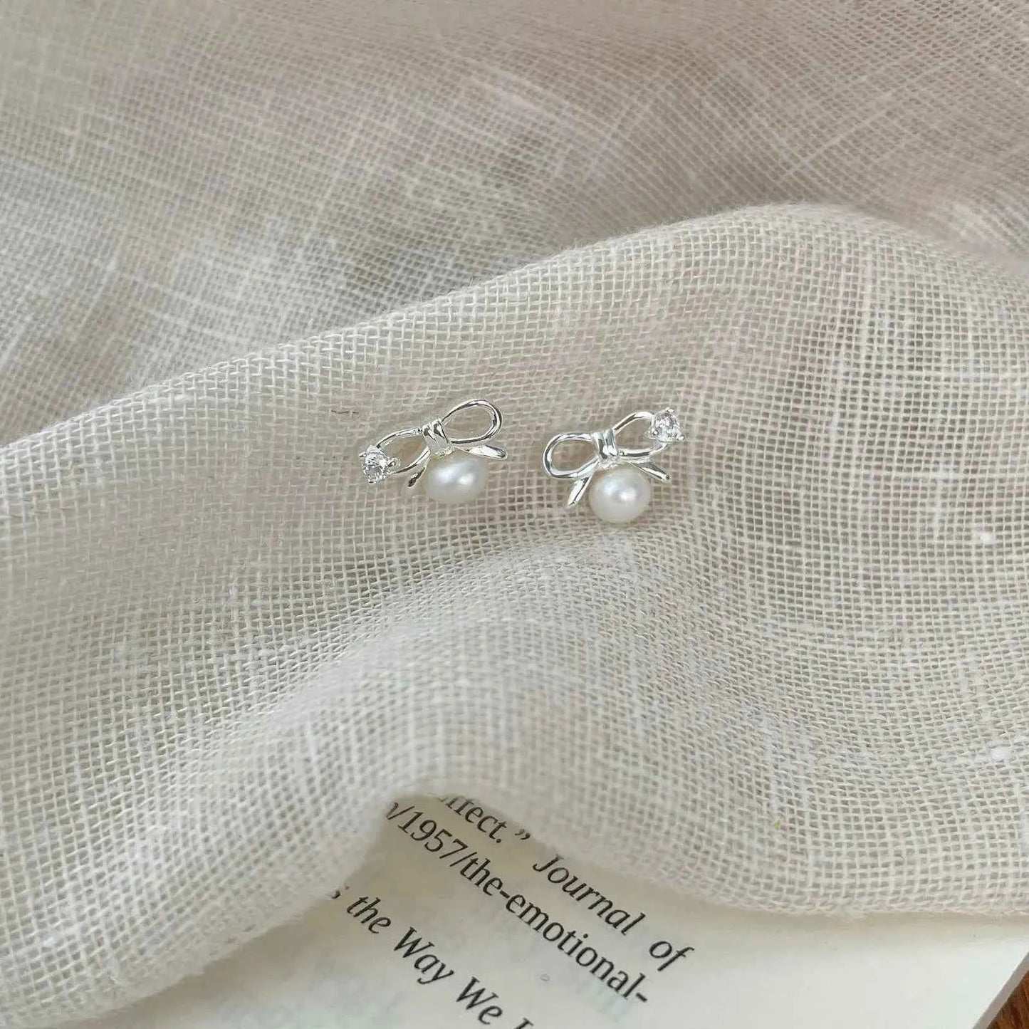 "Mini Bow Pearl" 925 Sterling Silver Stud Earrings - Sweet, Elegant, and Delicate