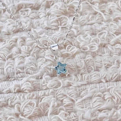 "Blue Starlight" 925 Sterling Silver Necklace with Blue Zircon - Dreamy and Elegant