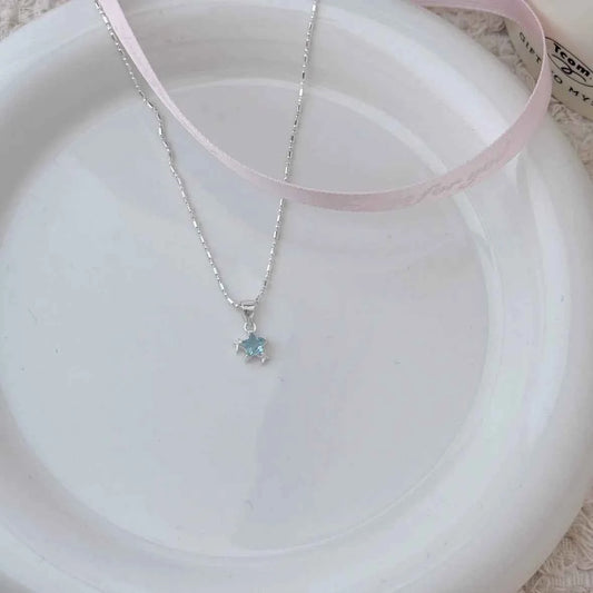 "Blue Starlight" 925 Sterling Silver Necklace with Blue Zircon - Dreamy and Elegant