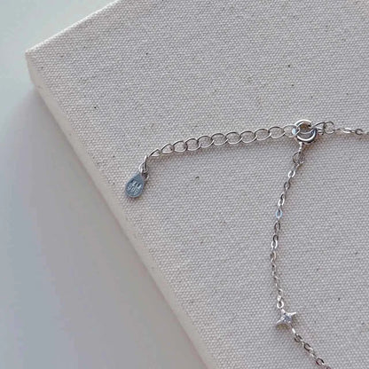 "Romantic Star River" 925 Sterling Silver Heart, Moon, and Star Necklace - Dreamy and Elegant