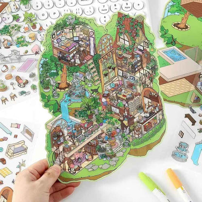 Plus My Cottage 5.0 – 3D Miniature Sticker Scenes - 2 Theme Sets: Forest Cottage | Underwater Town