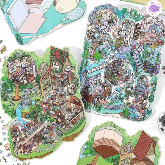 Plus My Cottage 5.0 – 3D Miniature Sticker Scenes - 2 Theme Sets: Forest Cottage | Underwater Town