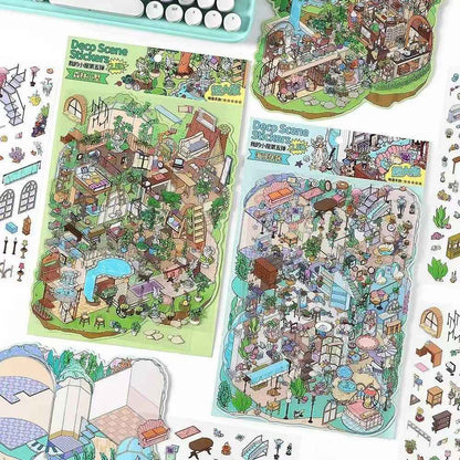 Plus My Cottage 5.0 – 3D Miniature Sticker Scenes - 2 Theme Sets: Forest Cottage | Underwater Town