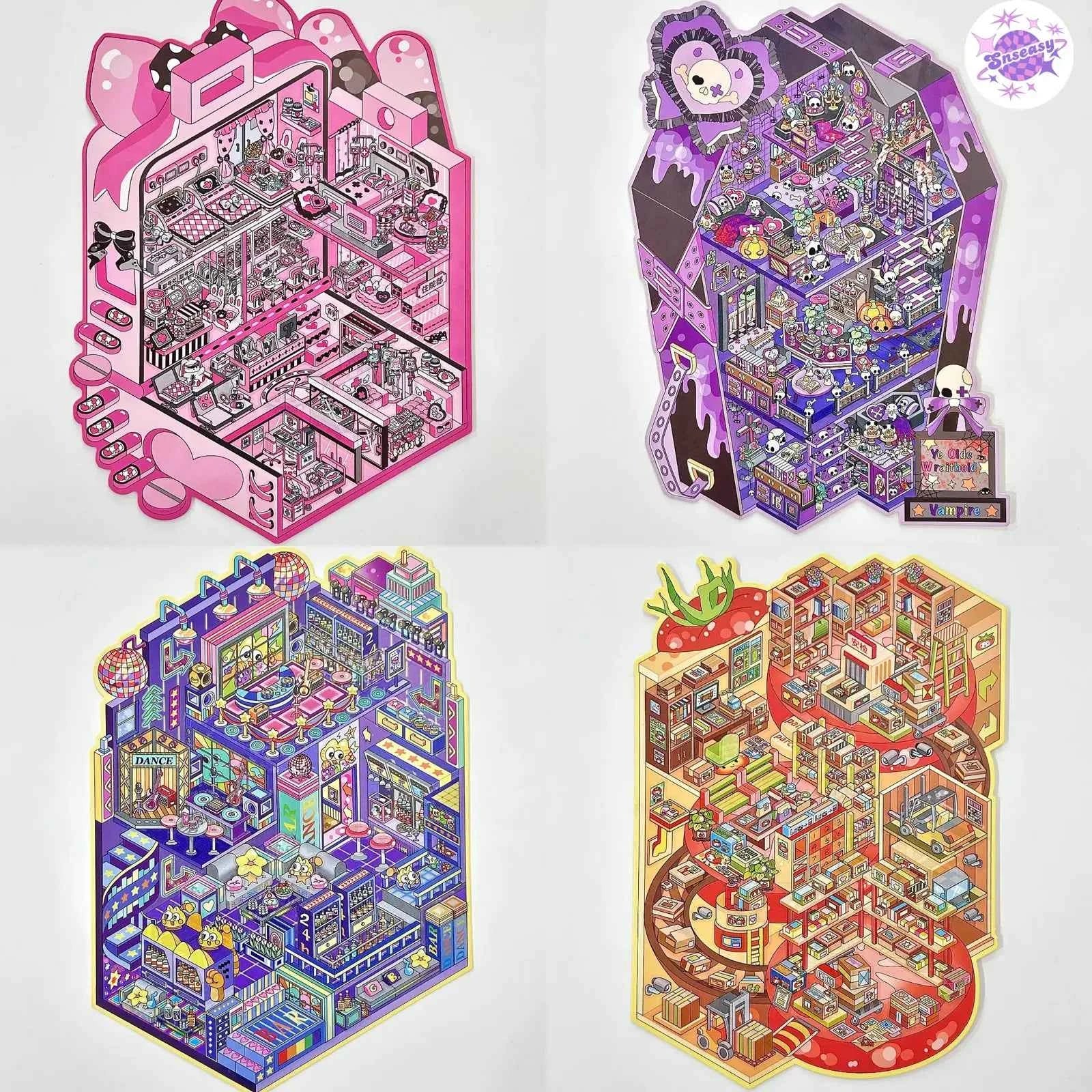 Plus Business of the Day 14.0 – 3D Miniature Sticker Scenes - 4 Theme Sets: Sweet Clinic | Ghost Hotel | Dance Hall | Tomato Express