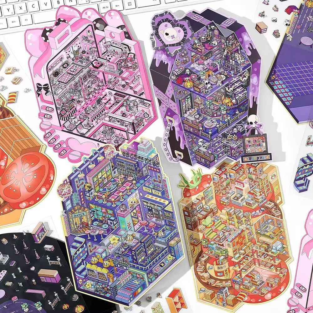 Plus Business of the Day 14.0 – 3D Miniature Sticker Scenes - 4 Theme Sets: Sweet Clinic | Ghost Hotel | Dance Hall | Tomato Express