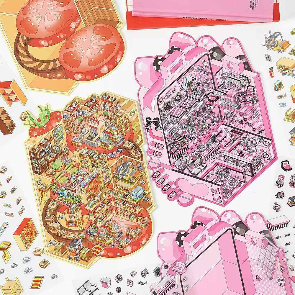 Plus Business of the Day 14.0 – 3D Miniature Sticker Scenes - 4 Theme Sets: Sweet Clinic | Ghost Hotel | Dance Hall | Tomato Express