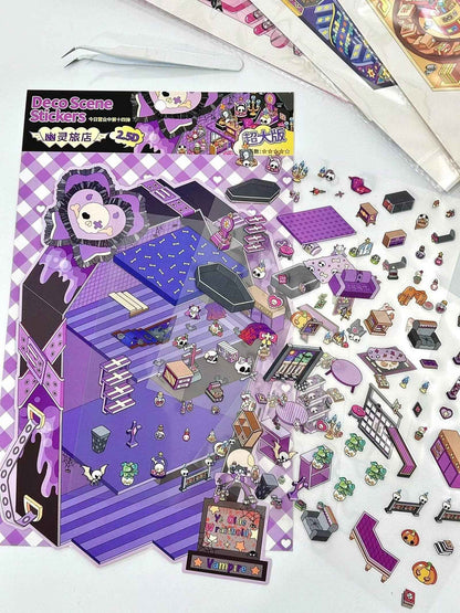 Plus Business of the Day 14.0 – 3D Miniature Sticker Scenes - 4 Theme Sets: Sweet Clinic | Ghost Hotel | Dance Hall | Tomato Express