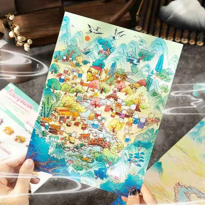 Plus Fun World – 3D Miniature Sticker Scenes - 2 Theme Sets: Peach Blossom Spring | Ghost Market