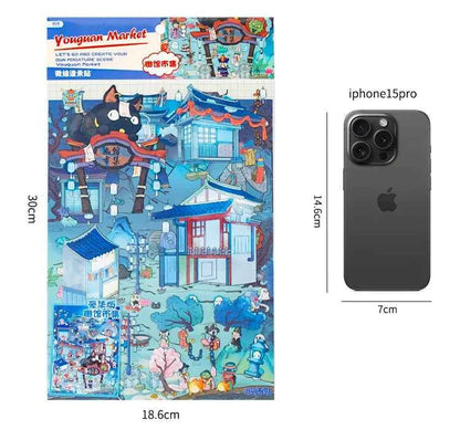 Plus Fun World – 3D Miniature Sticker Scenes - 2 Theme Sets: Peach Blossom Spring | Ghost Market