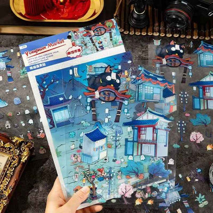 Plus Fun World – 3D Miniature Sticker Scenes - 2 Theme Sets: Peach Blossom Spring | Ghost Market