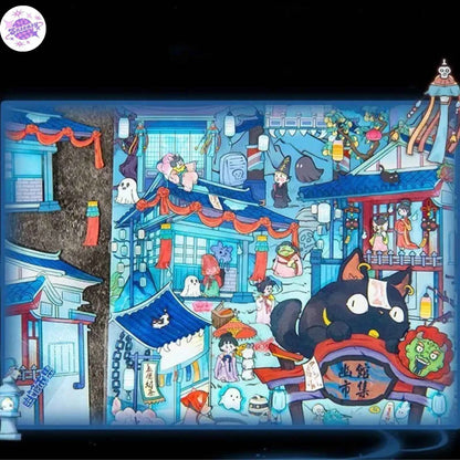 Plus Fun World – 3D Miniature Sticker Scenes - 2 Theme Sets: Peach Blossom Spring | Ghost Market