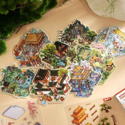 Mini Chinese Mythology Sticker Book – 3D Miniature Sticker Scenes - 2 Theme Sets: Journey to the West (8 Themes) | Investiture of the Gods (8 Themes)