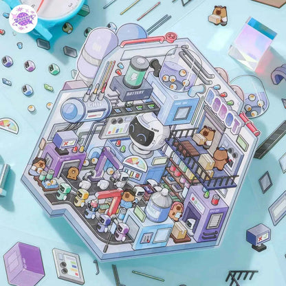 Capybara Factory Series – 3D Miniature Sticker Scenes - 4 Theme Sets: Doll Factory | Dessert Factory | Robot Factory | Egg Factory