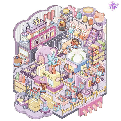 Capybara Factory Series – 3D Miniature Sticker Scenes - 4 Theme Sets: Doll Factory | Dessert Factory | Robot Factory | Egg Factory