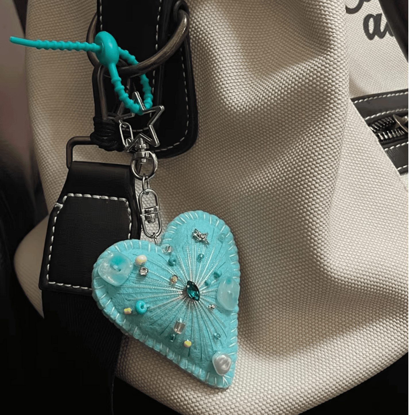 Handmade Upgraded Light Teal Felt Heart Charm | Made to Order