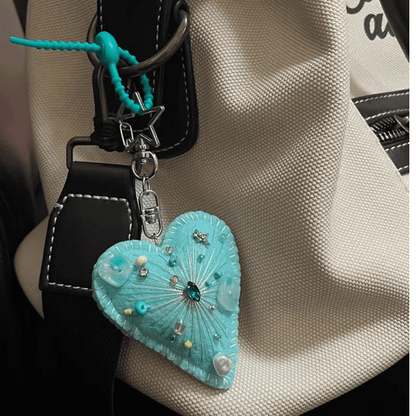 Handmade Upgraded Light Teal Felt Heart Charm | Made to Order