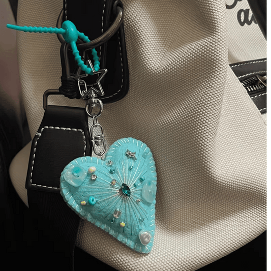 Handmade Upgraded Light Teal Felt Heart Charm | Made to Order
