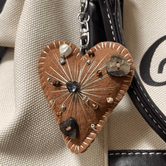Handmade Upgraded Brown Felt Heart Charm | Refined Finish, Made to Order