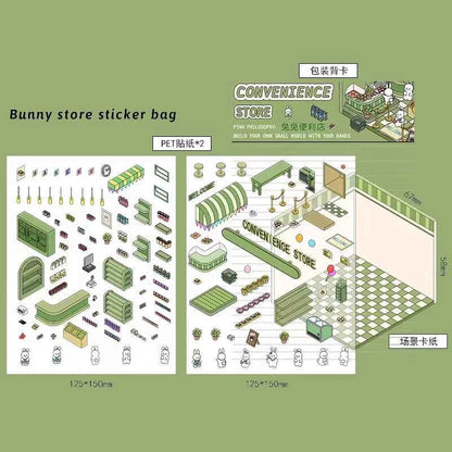 Forest Animal 3D Stickers - 4 Theme Sets: Coffee Cat Loft | Pink Hut | Penguin Ice Cream Hut | Bunny Store - SNSEASY