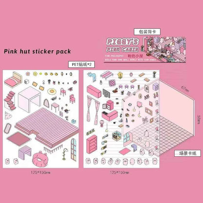 Forest Animal 3D Stickers - 4 Theme Sets: Coffee Cat Loft | Pink Hut | Penguin Ice Cream Hut | Bunny Store - SNSEASY