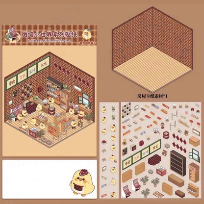 Miniature World 3D Scene Stickers - 4 Theme Sets: Izakaya | Convenience Store | Fresh Fruit | Bakery Shop - SNSEASY