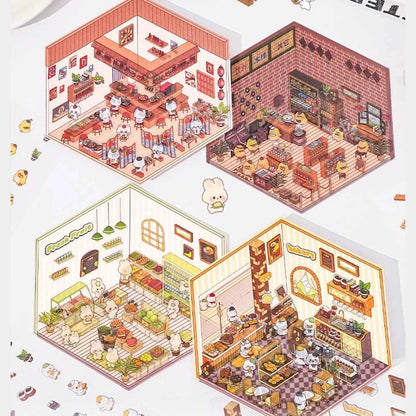 Miniature World 3D Scene Stickers - 4 Theme Sets: Izakaya | Convenience Store | Fresh Fruit | Bakery Shop - SNSEASY