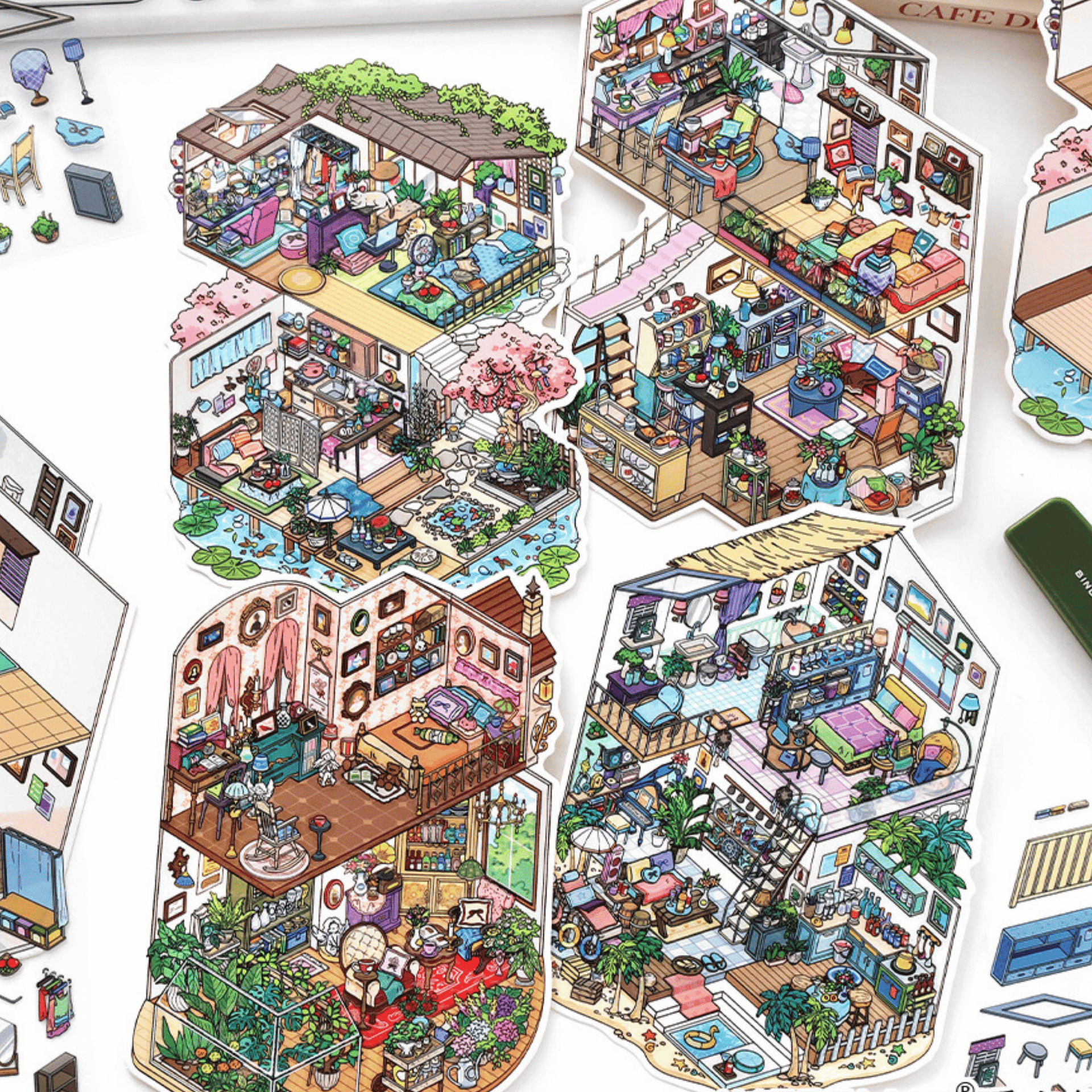 My Leisure Two-Story House – 3D Sticker Scenes - 4 Theme Sets