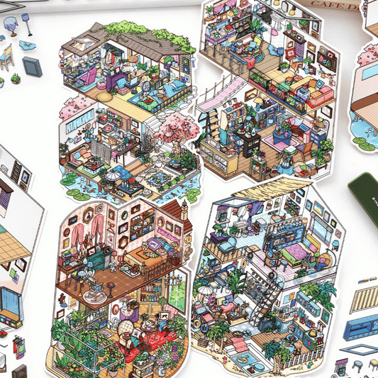 My Leisure Two-Story House – 3D Sticker Scenes - 4 Theme Sets: Sunshine Greenhouse | Japanese Cottage | Summer House | Sunny Coast