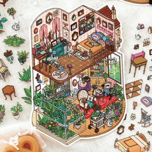 My Leisure Two-Story House – 3D Sticker Scenes - 4 Theme Sets: Sunshine Greenhouse | Japanese Cottage | Summer House | Sunny Coast