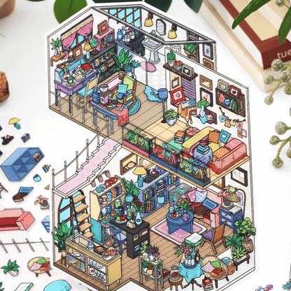 My Leisure Two-Story House – 3D Sticker Scenes - 4 Theme Sets: Sunshine Greenhouse | Japanese Cottage | Summer House | Sunny Coast