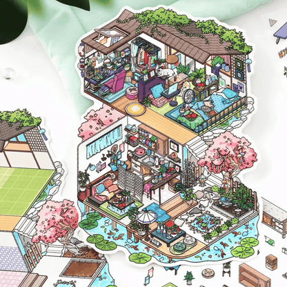 My Leisure Two-Story House – 3D Sticker Scenes - 4 Theme Sets: Sunshine Greenhouse | Japanese Cottage | Summer House | Sunny Coast