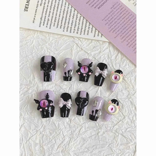 Handmade Nail Art Removable Purple Cartoon Devil Eye Dopamine Monster - SNSEASY