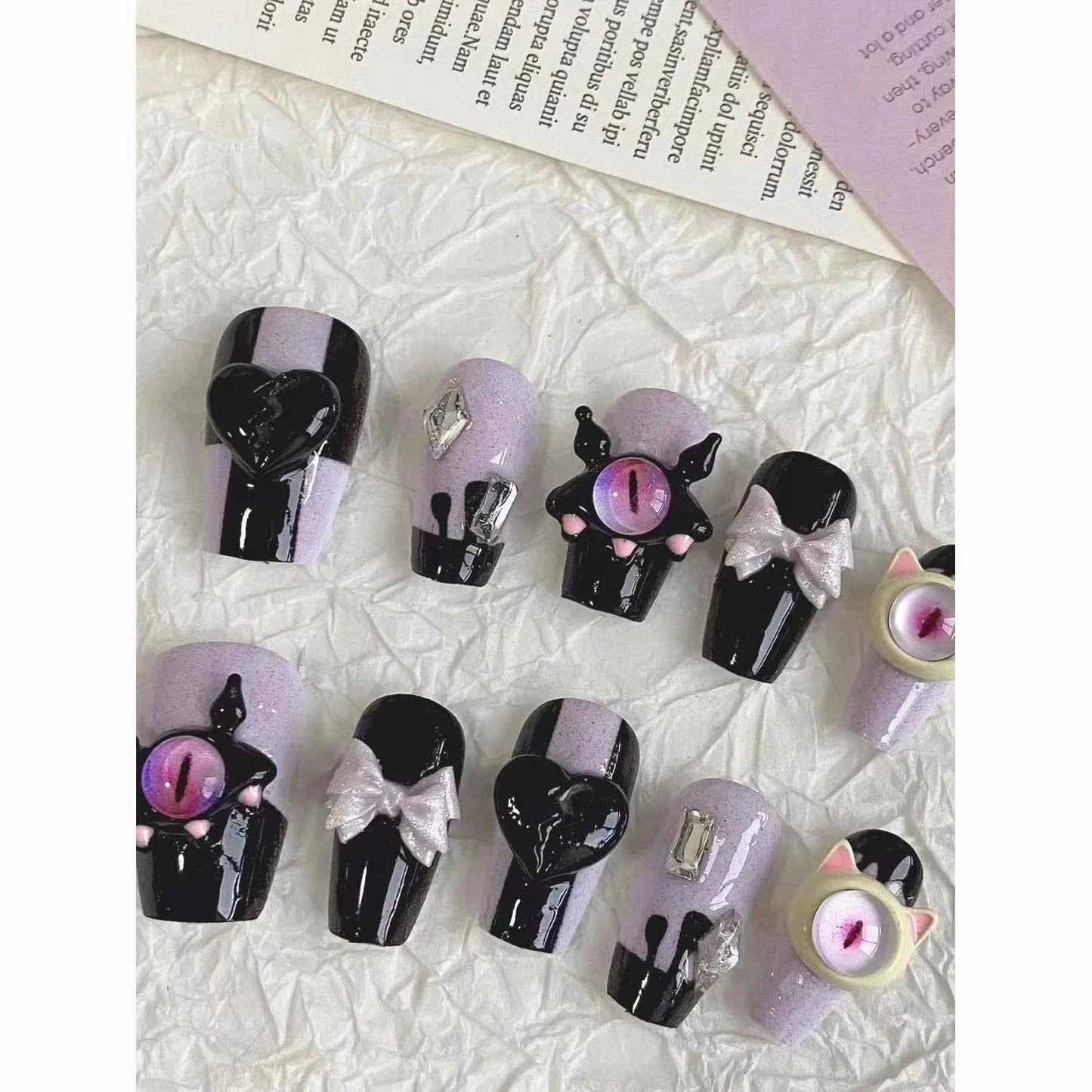 Handmade Nail Art Removable Purple Cartoon Devil Eye Dopamine Monster - SNSEASY