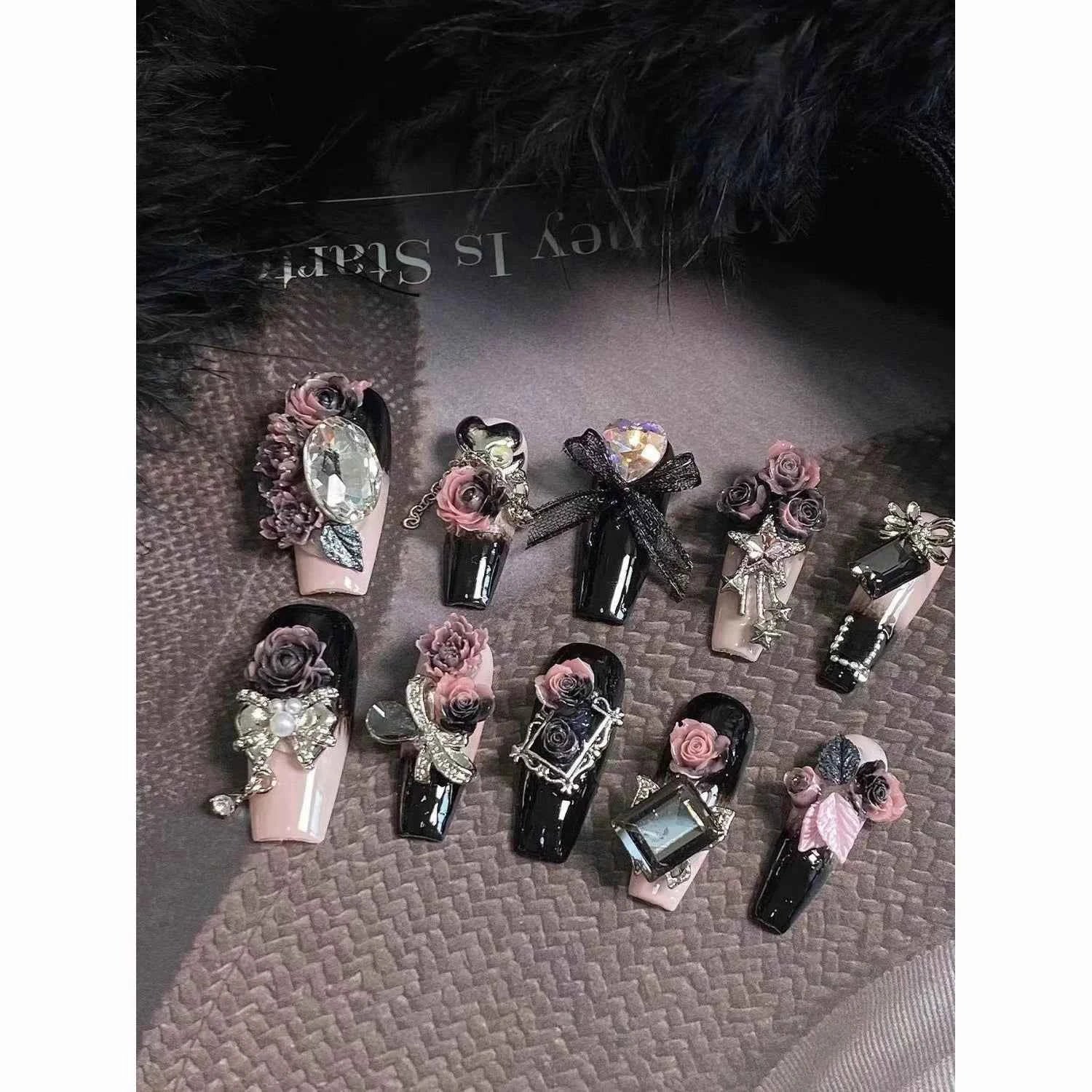 Handmade Wearable Powder Pink Rose Bow Nail Art - SNSEASY