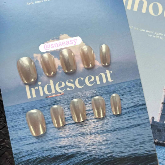 Handmade Wearable Aurora Pearl Glossy Luxury Nails in Short Square & Almond Styles - SNSEASY