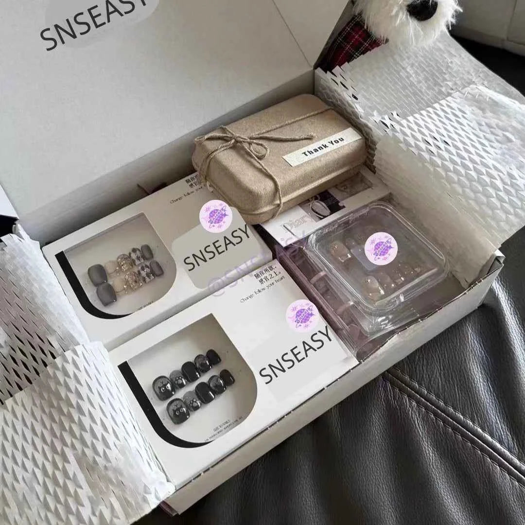 Handmade Wearable Aurora Pearl Glossy Luxury Nails in Short Square & Almond Styles - SNSEASY
