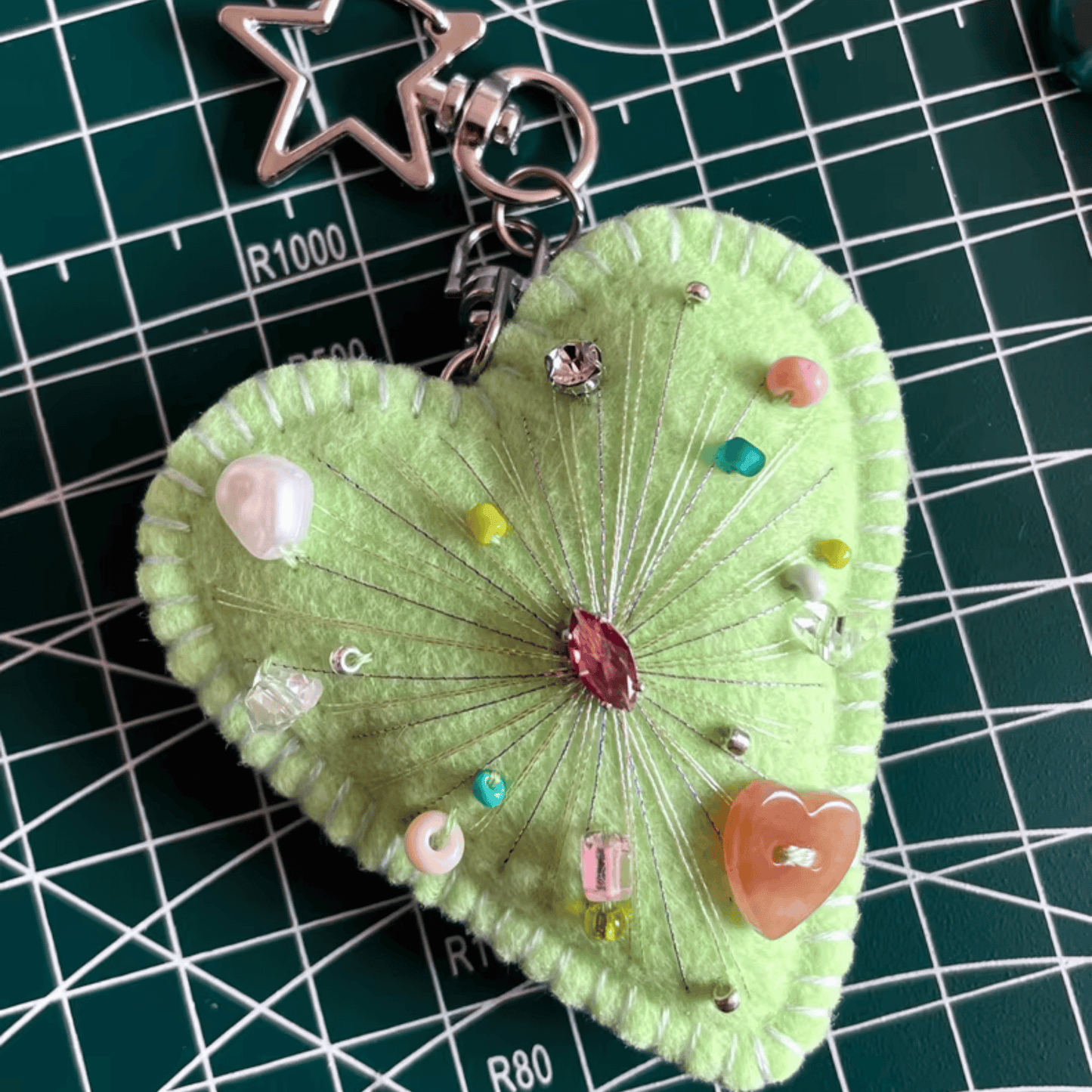 Handmade Maximalist Series – Yellow-Green Felt Heart Bag Charm | Made to Order