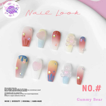 Handmade Wearable Cute Gummy Bear Spring/Summer Dopamine Nails in Long Stiletto & Short Round Styles - SNSEASY