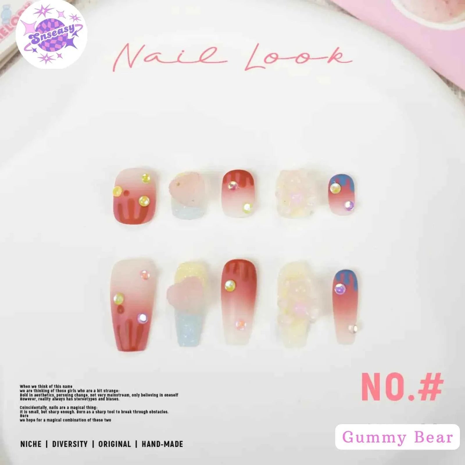 Handmade Wearable Cute Gummy Bear Spring/Summer Dopamine Nails in Long Stiletto & Short Round Styles - SNSEASY